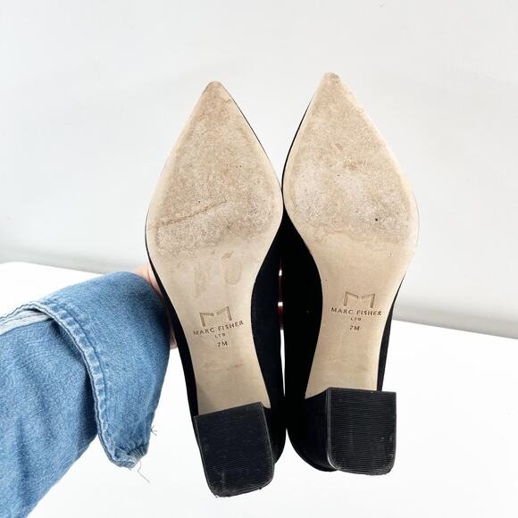 Marc Fisher Zala Pointed Toe Suede Block Heel Pumps Black 7 - Picture 3 of 9